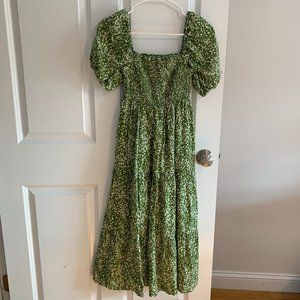 Abercrombie Smocked Bodice Poplin Midi Dress | Green | XSP